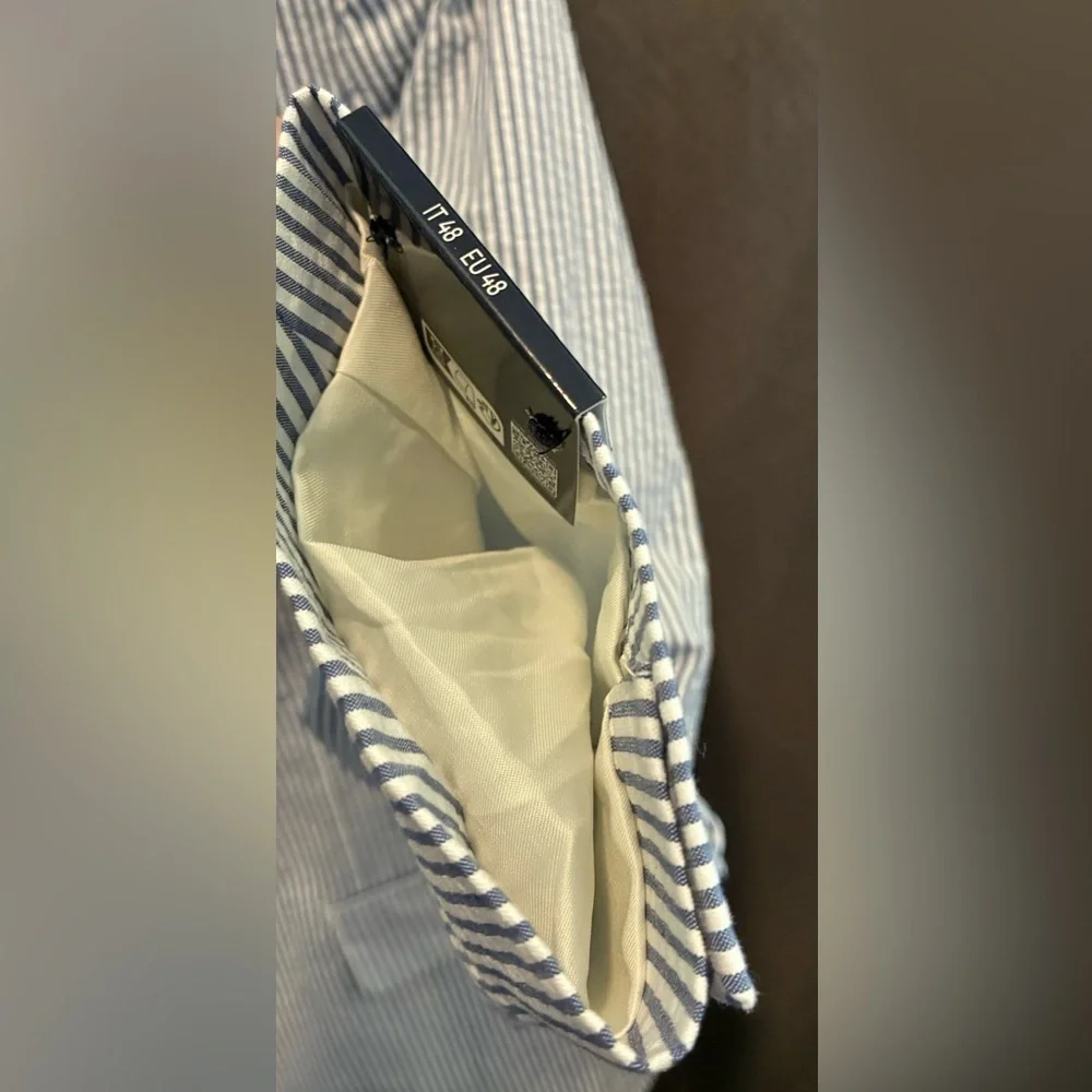 NWT Piombo Men’s Slim Fit Blue & White Cotton/Poly Pinstripe Blazer; Size 38